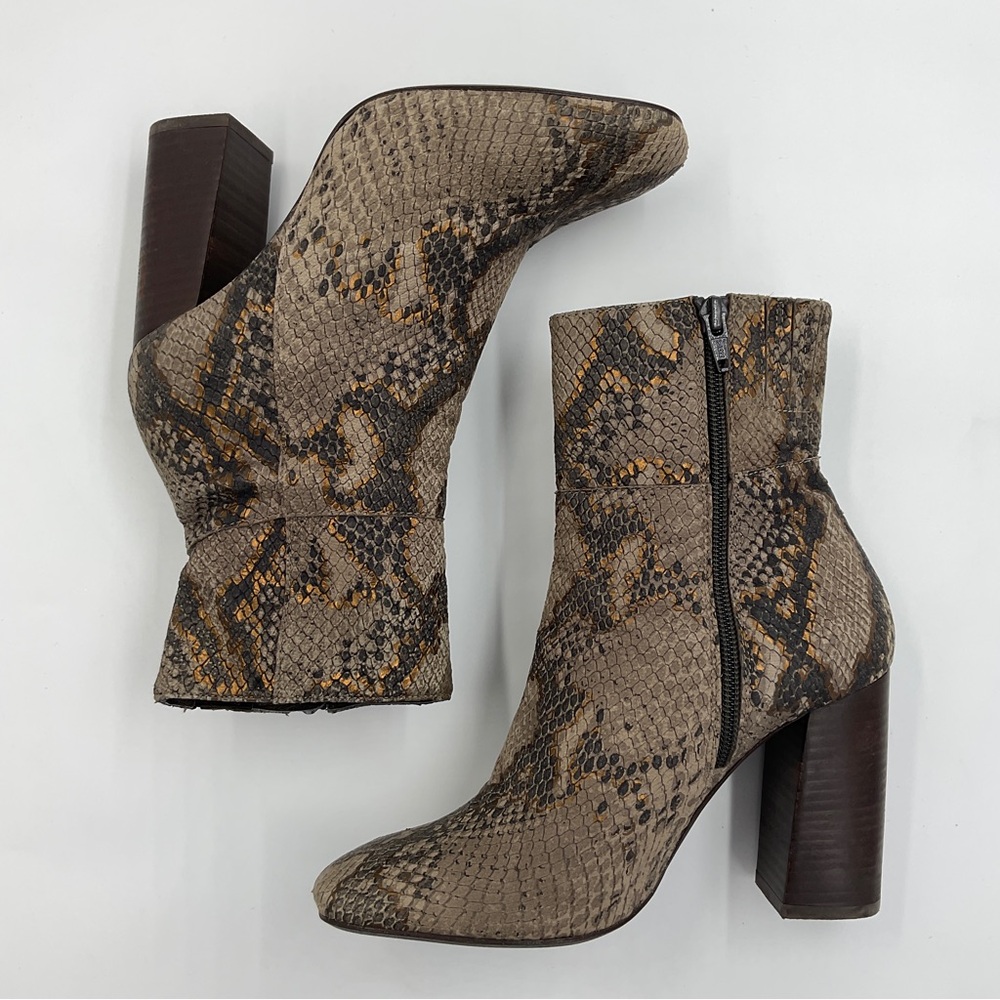 Free People Nolita LIKE NEW Snakeskin Leather Heeled Ankle Boots Tan Bronze 6.5